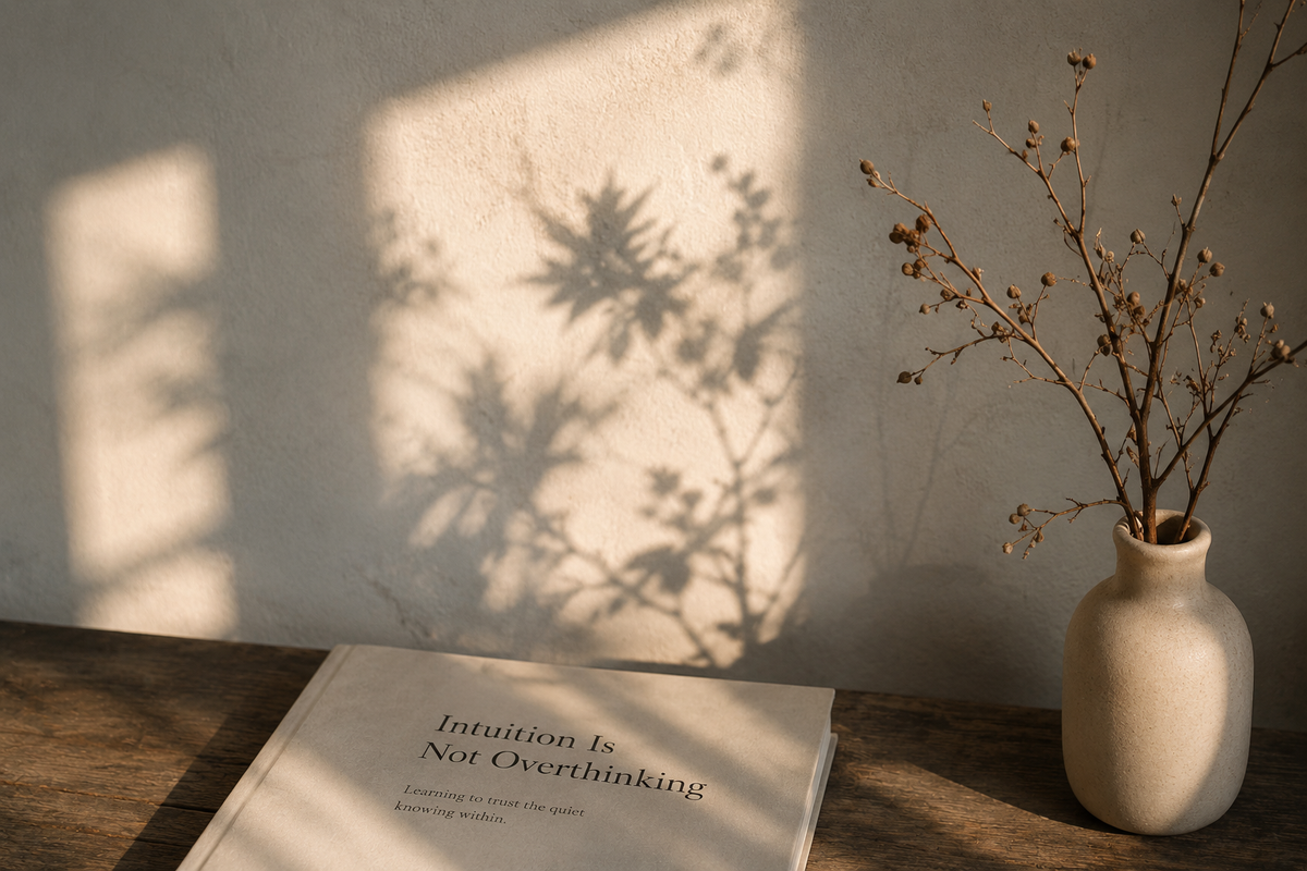 Soft botanical shadows across a quiet desk