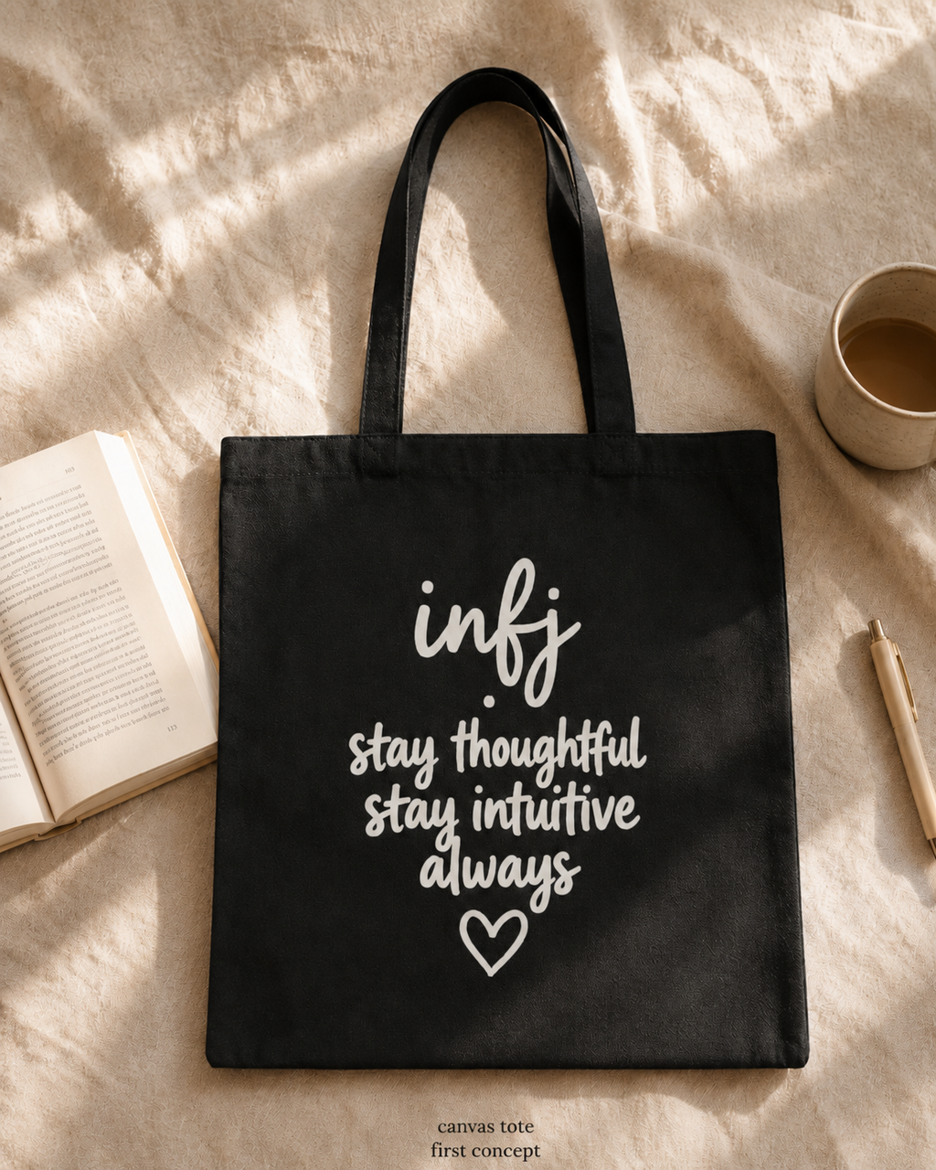 INFJ Cotton Canvas Tote Bag - Black