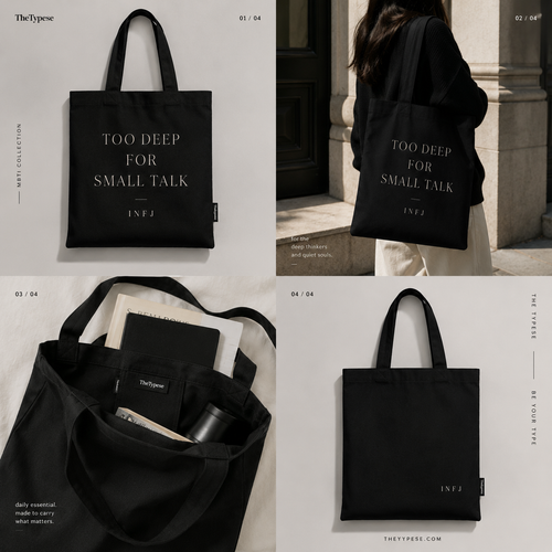 INFJ Cotton Canvas Tote Bag - Black / "Too Deep for Small Talk"
