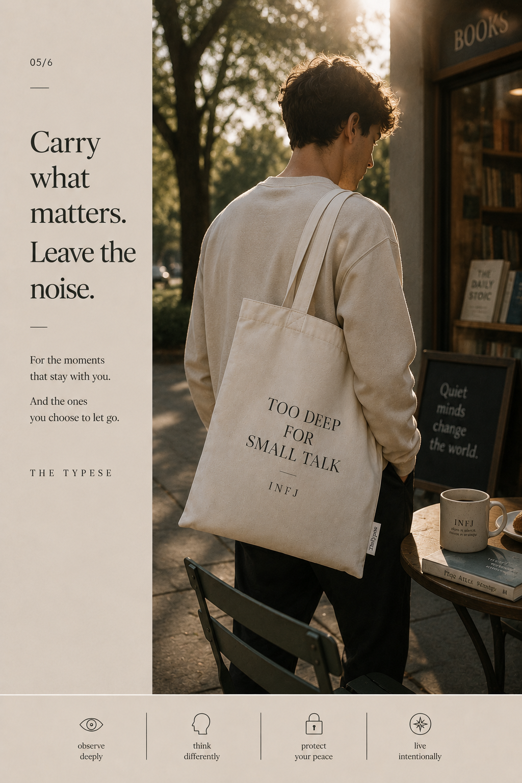 INFJ Cotton Canvas Tote Bag - Natural / "Too Deep for Small Talk"