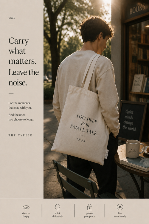 INFJ Cotton Canvas Tote Bag - Natural / "Too Deep for Small Talk"