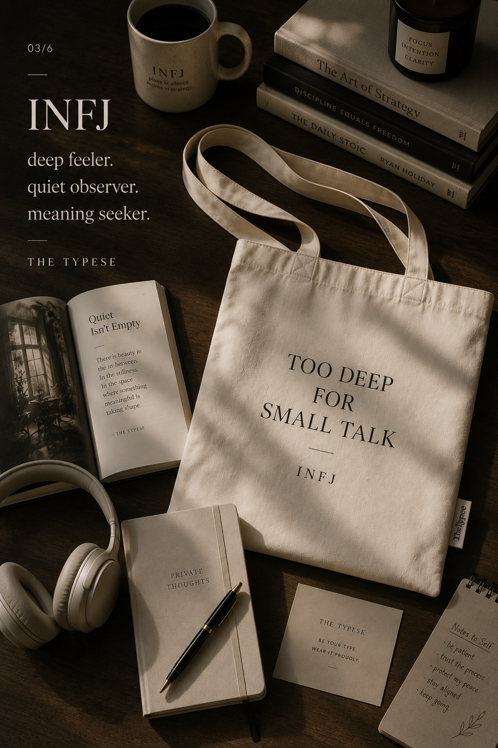 INFJ Cotton Canvas Tote Bag - Natural / "Too Deep for Small Talk"