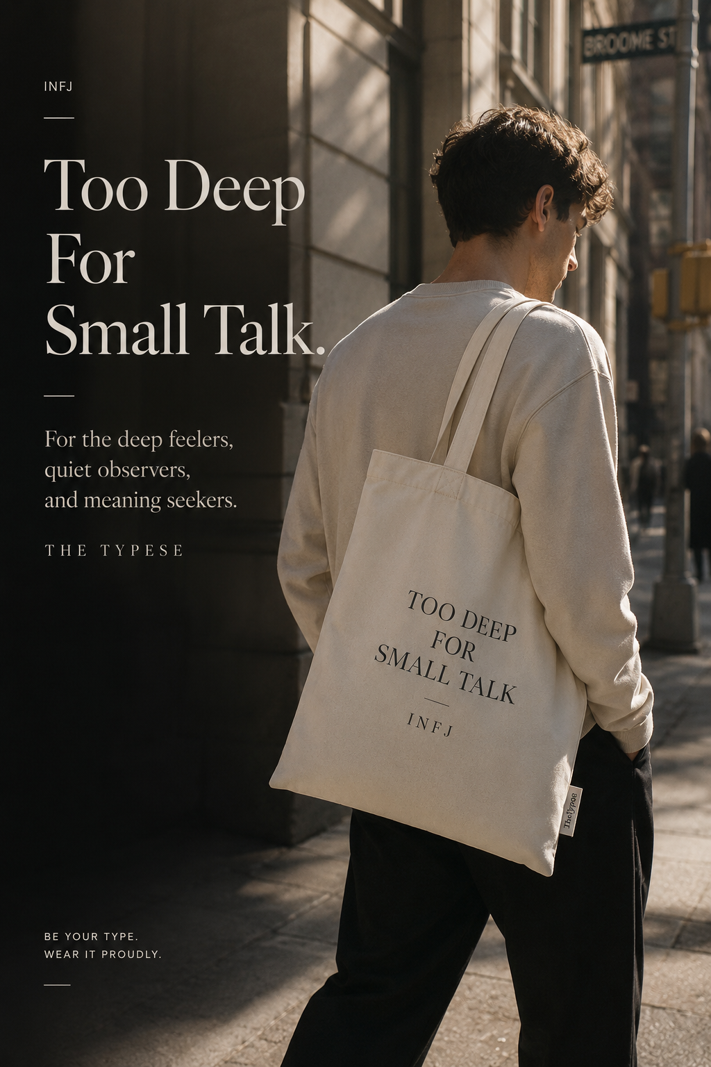INFJ Cotton Canvas Tote Bag - Natural / "Too Deep for Small Talk"