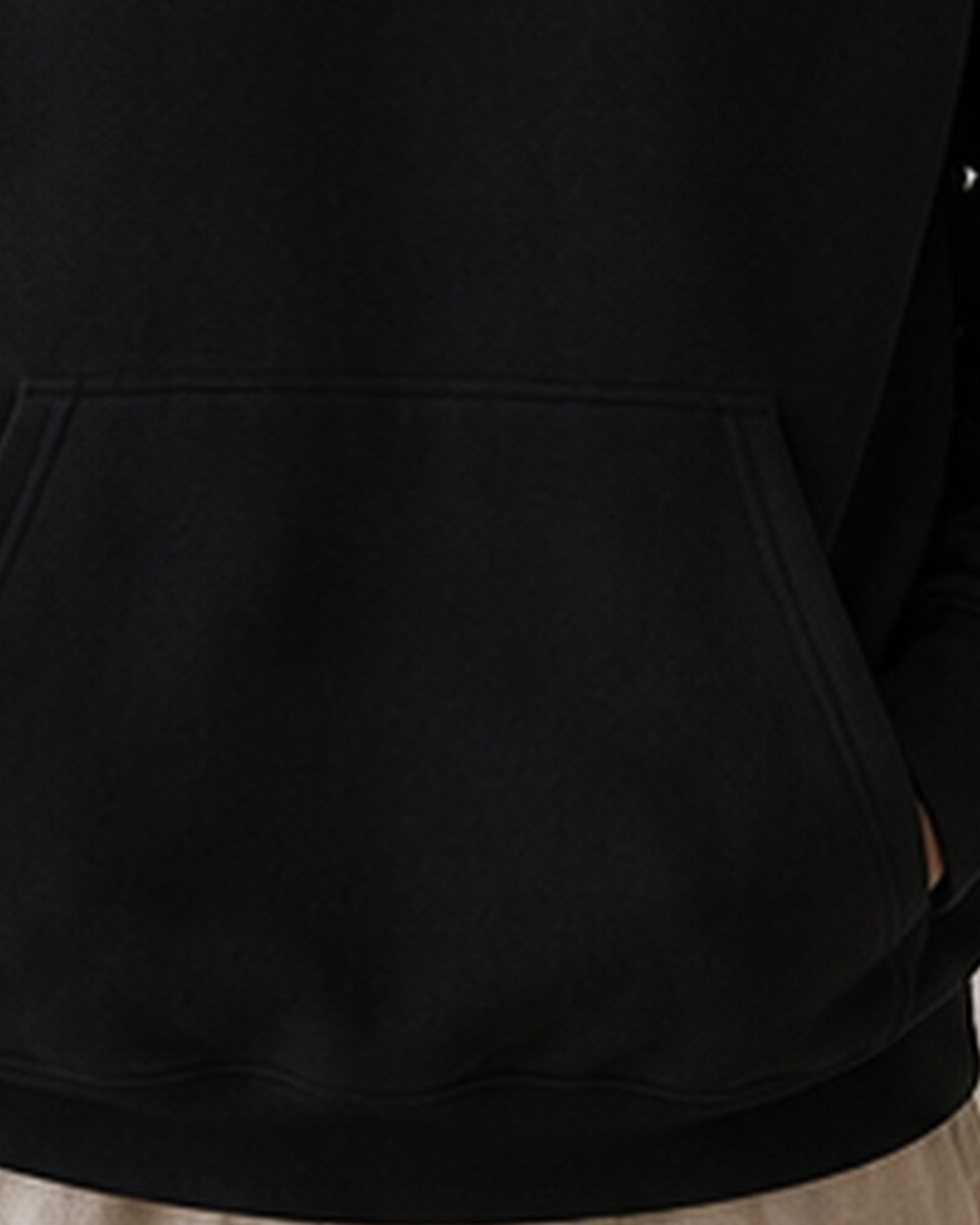 The Typese ENFJ Gildan hoodie in black, hem pocket detail