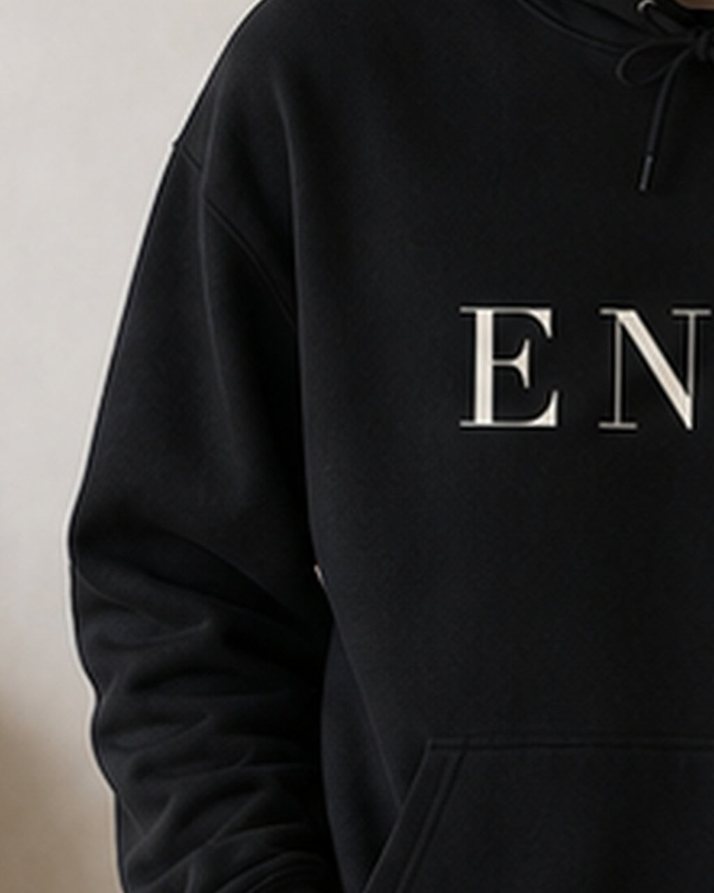 The Typese ENFJ Gildan hoodie in black, sleeve detail