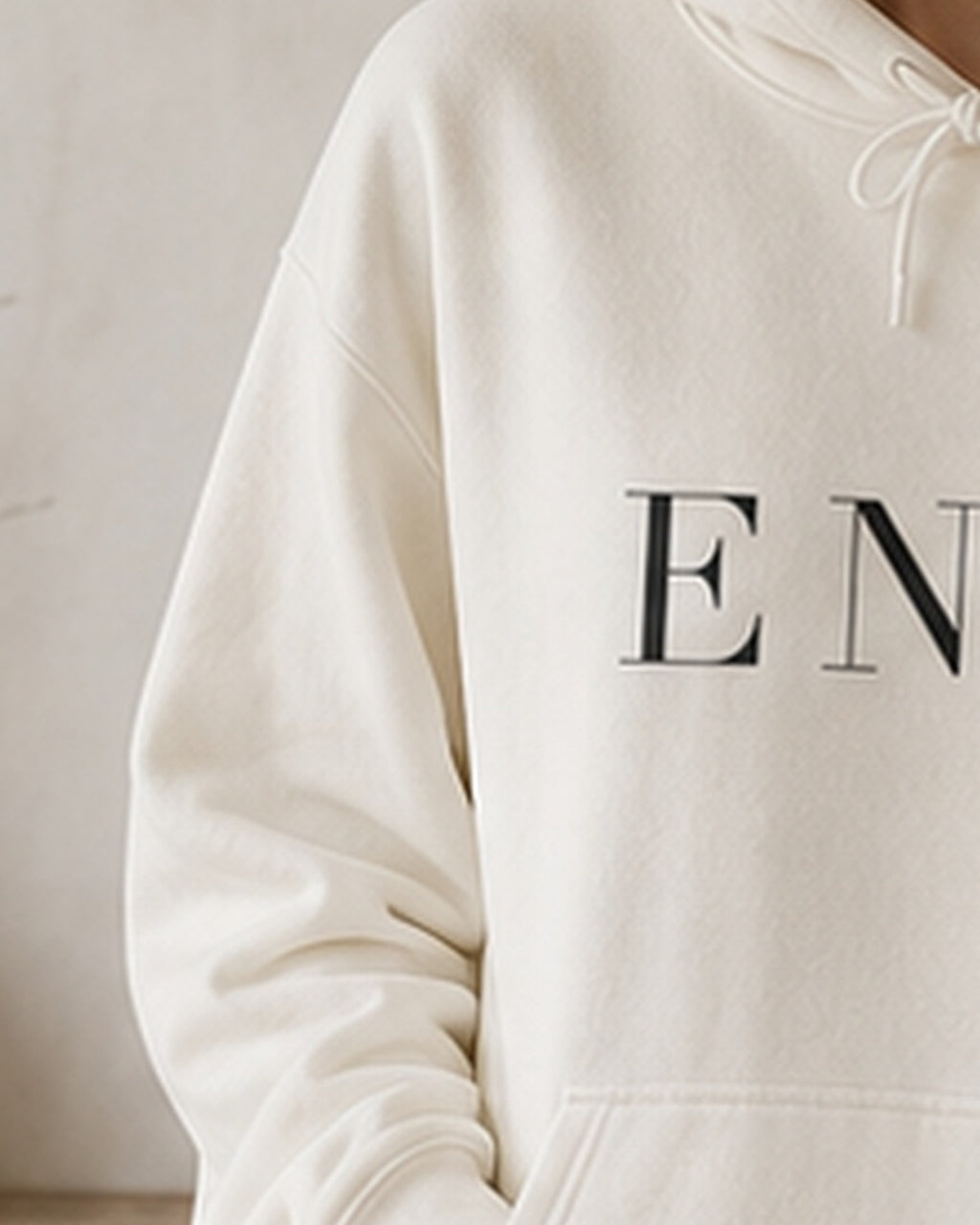 The Typese ENFJ Gildan hoodie in white, sleeve detail