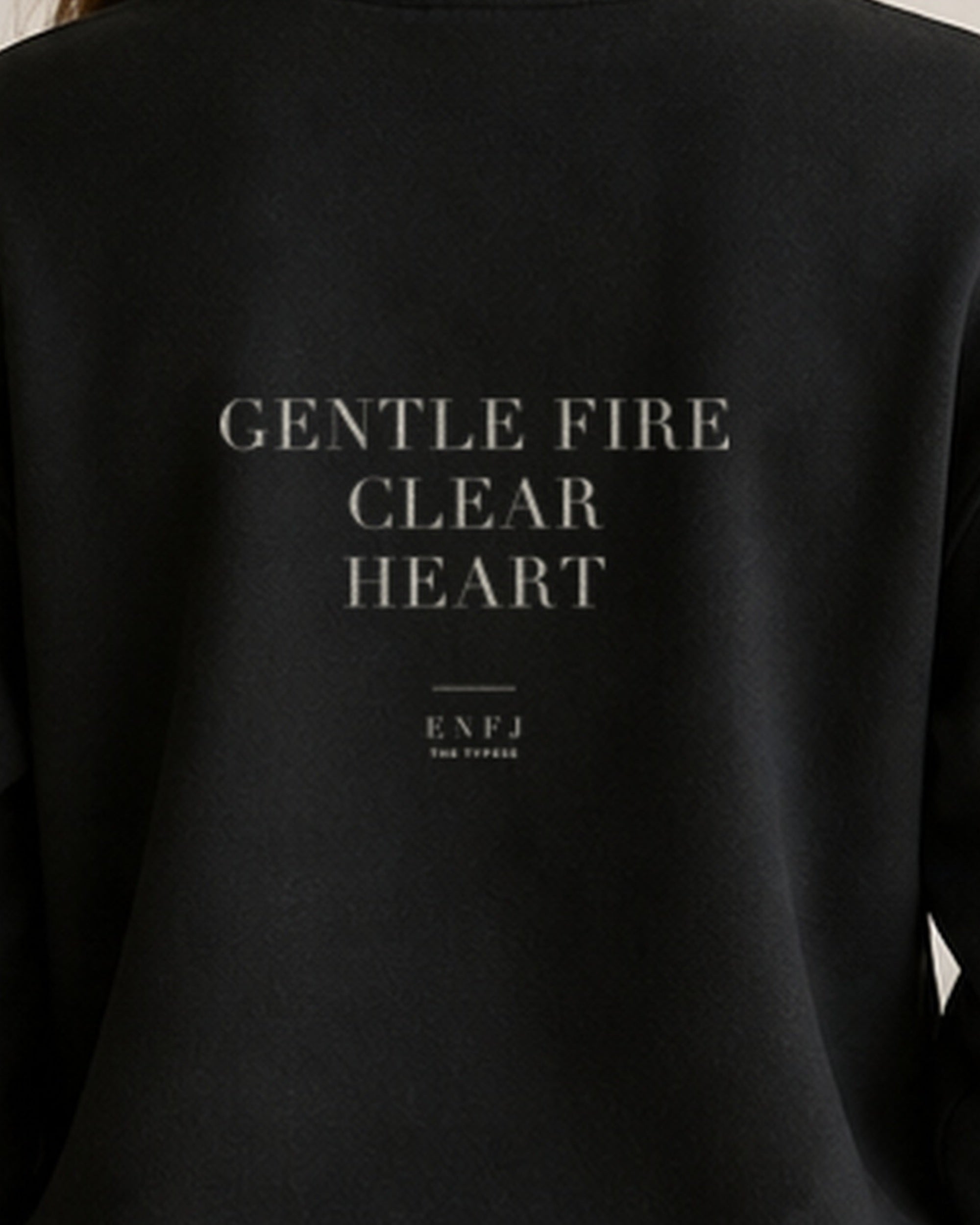 The Typese ENFJ Gildan crewneck sweatshirt in black, female back print close