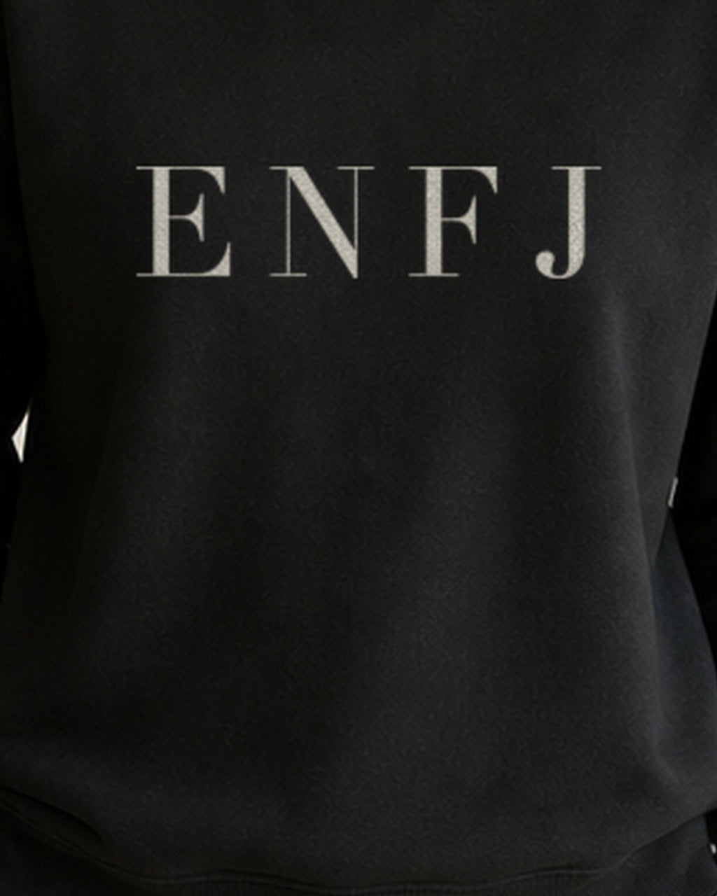 The Typese ENFJ Gildan crewneck sweatshirt in black, female front print close