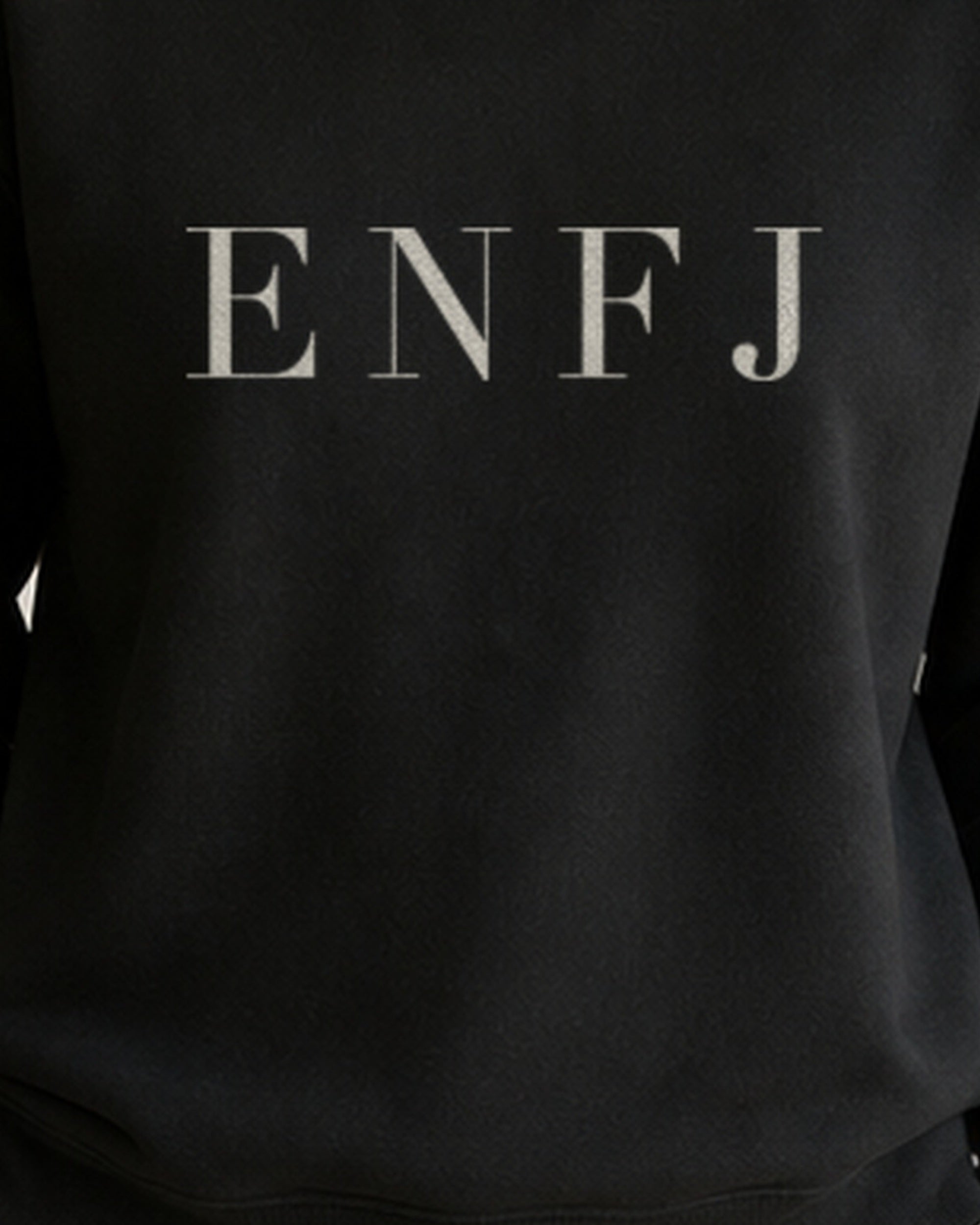 The Typese ENFJ Gildan crewneck sweatshirt in black, female front print close