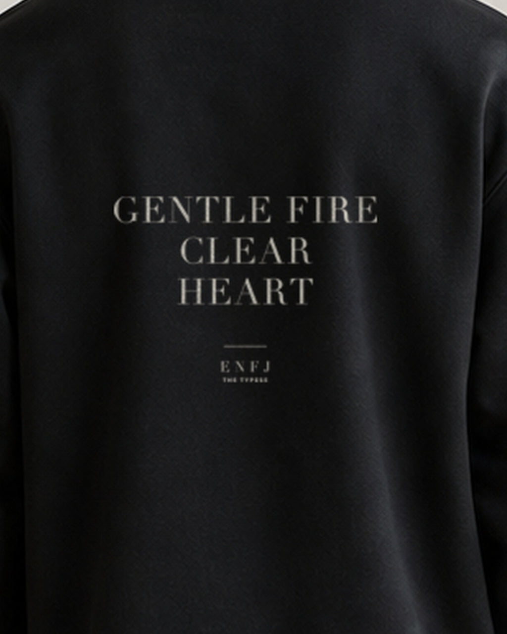 The Typese ENFJ Gildan crewneck sweatshirt in black, male back print close