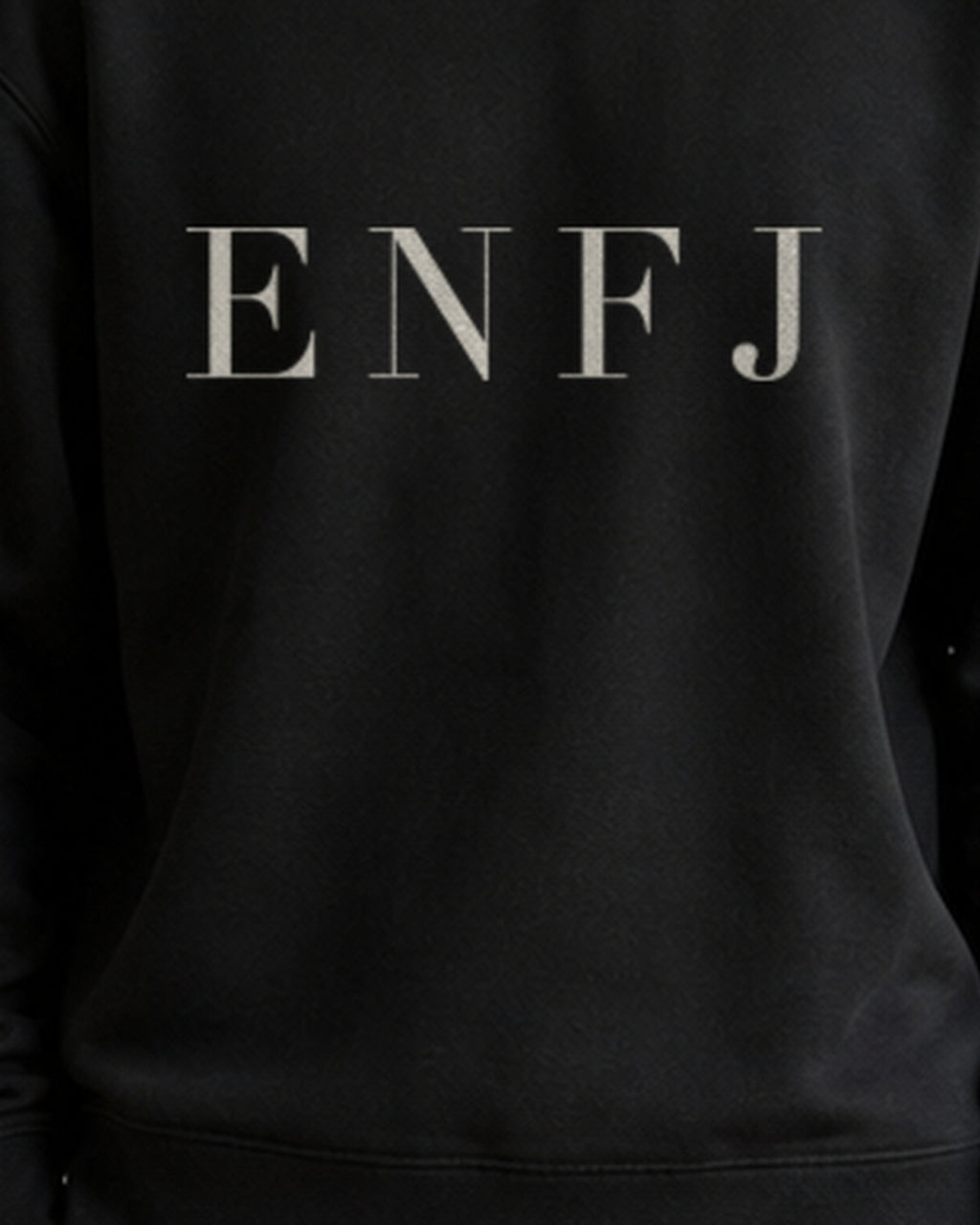The Typese ENFJ Gildan crewneck sweatshirt in black, male front print close