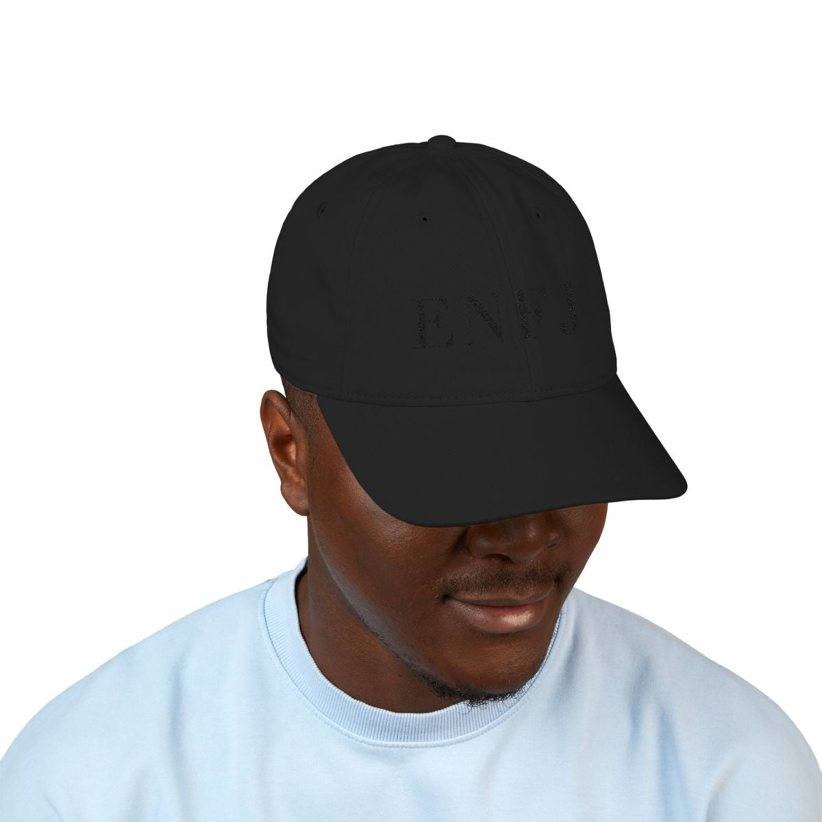 The Typese ENFJ organic cap, black black, person 1 front