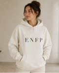 The Typese ENFP Gildan hoodie in white, female front