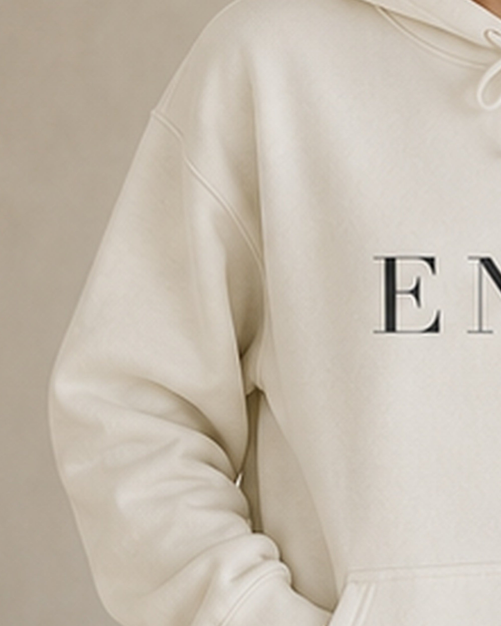 The Typese ENFP Gildan hoodie in white, sleeve detail