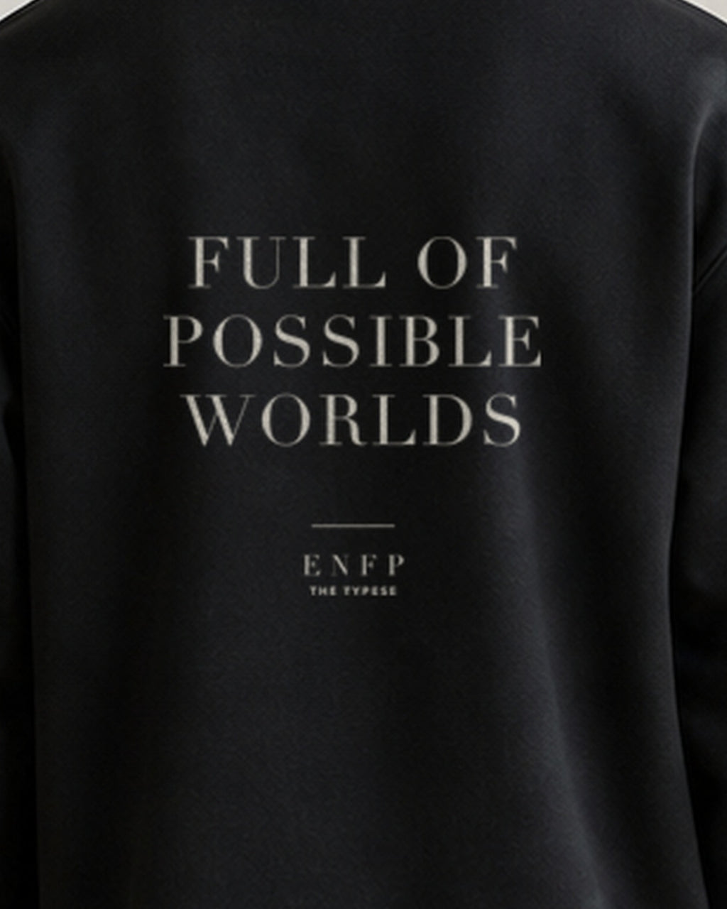 The Typese ENFP Gildan crewneck sweatshirt in black, male back print close