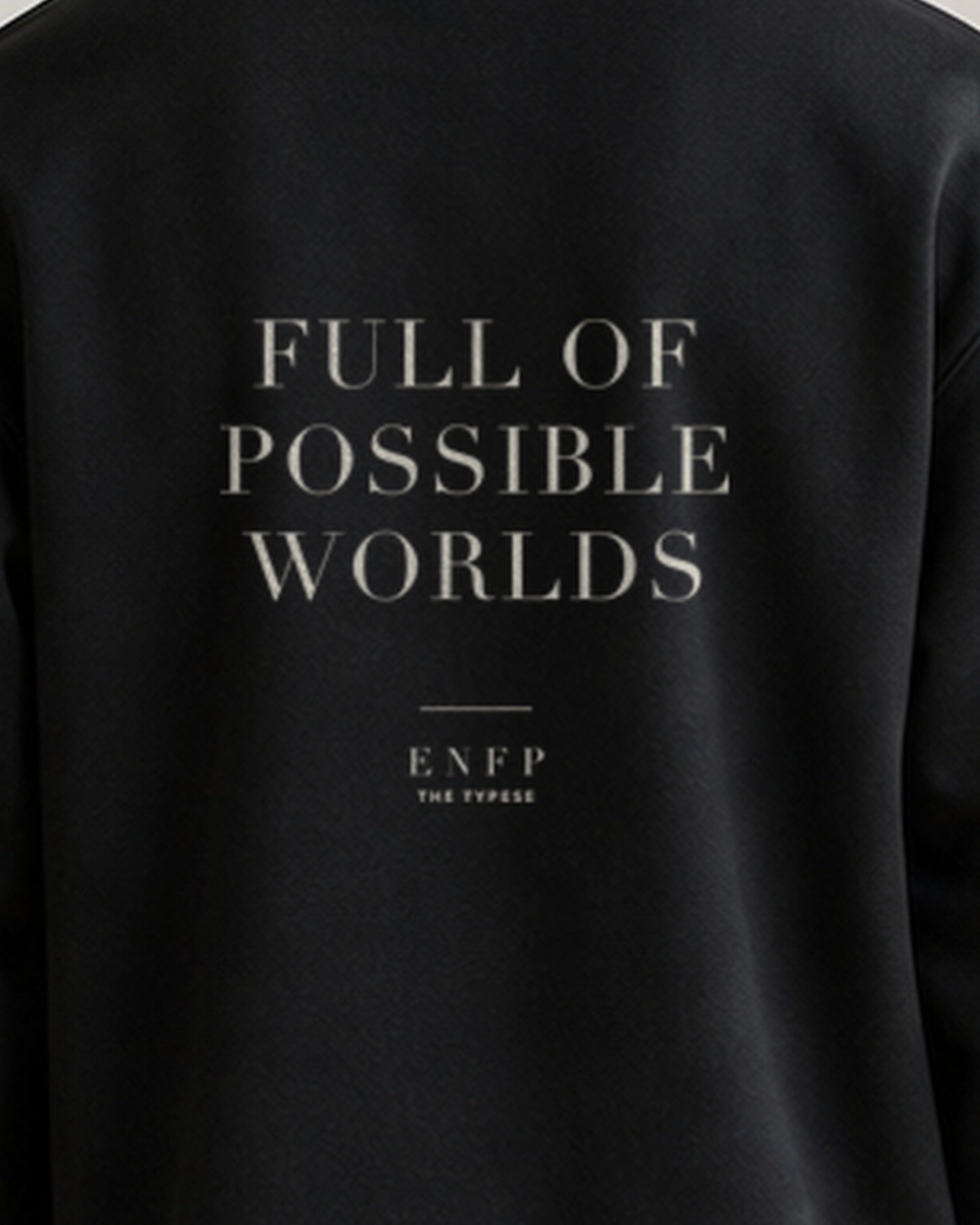 The Typese ENFP Gildan crewneck sweatshirt in black, male back print close