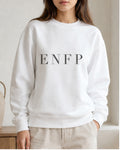 The Typese ENFP Gildan crewneck sweatshirt in white, female front