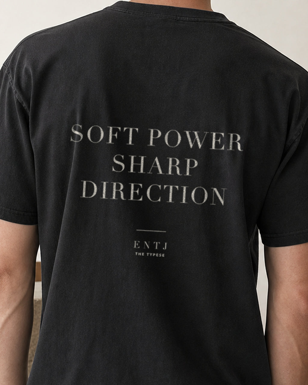 The Typese ENTJ Comfort Colors Tee in black, male back detail