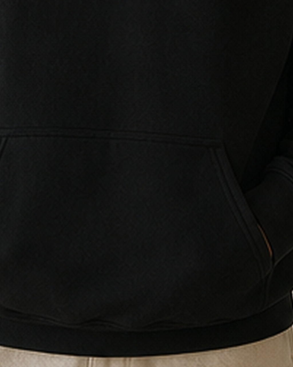 The Typese ENTJ Gildan hoodie in black, hem pocket detail
