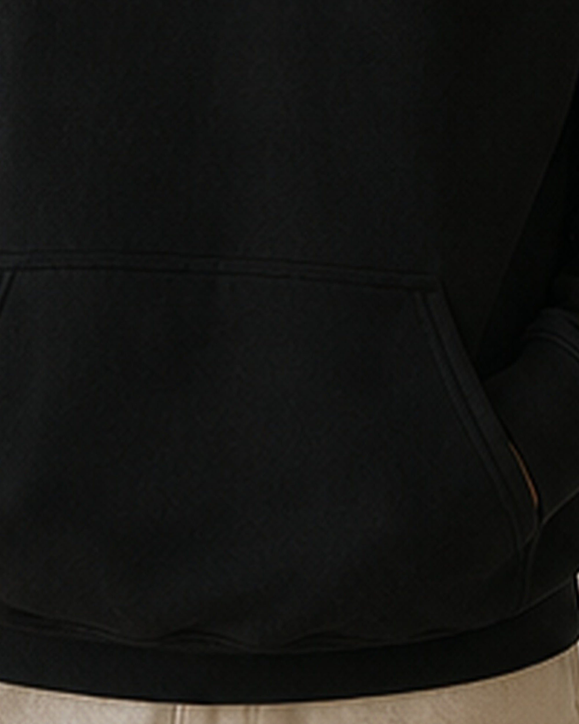 The Typese ENTJ Gildan hoodie in black, hem pocket detail