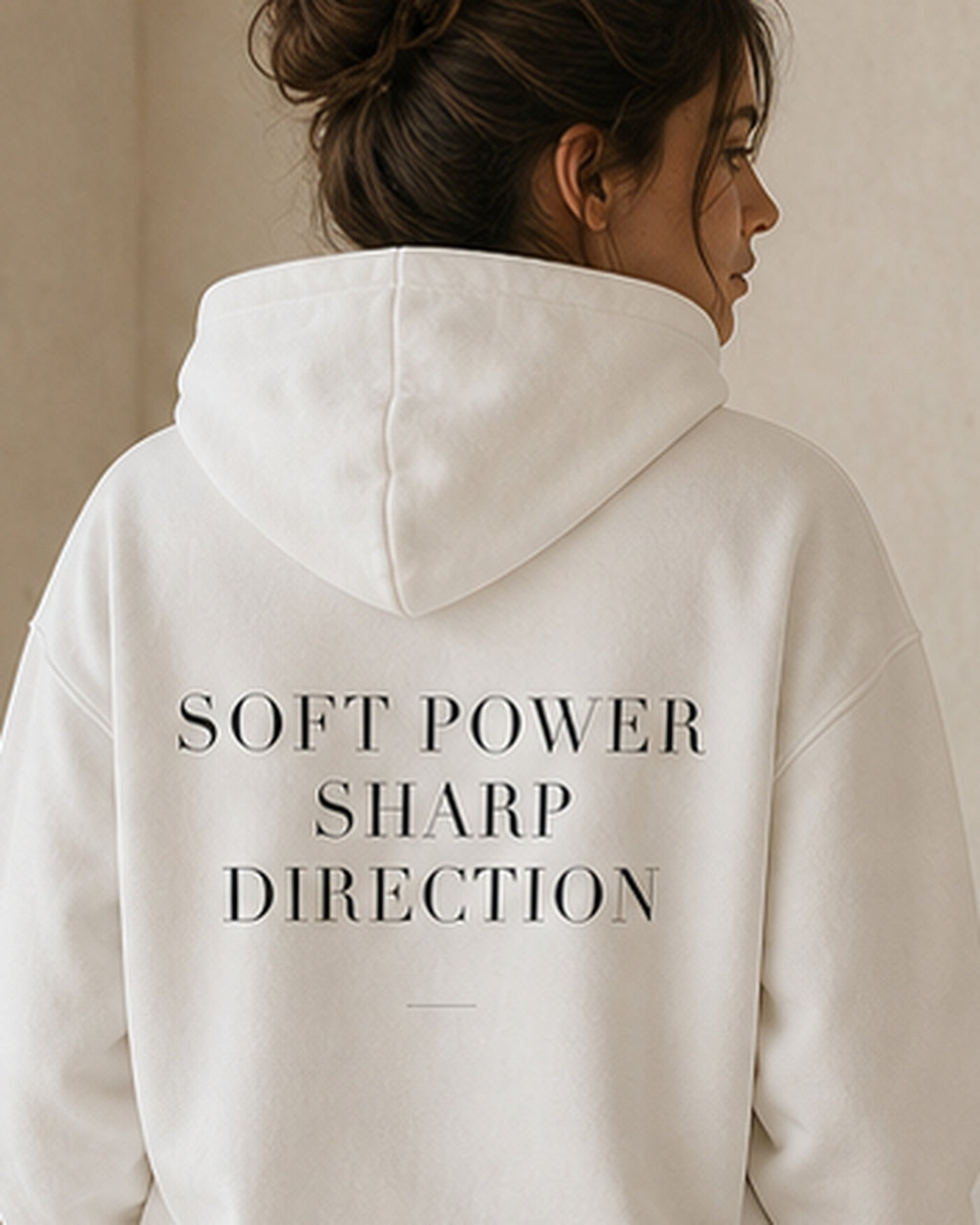 The Typese ENTJ Gildan hoodie in white, female back detail