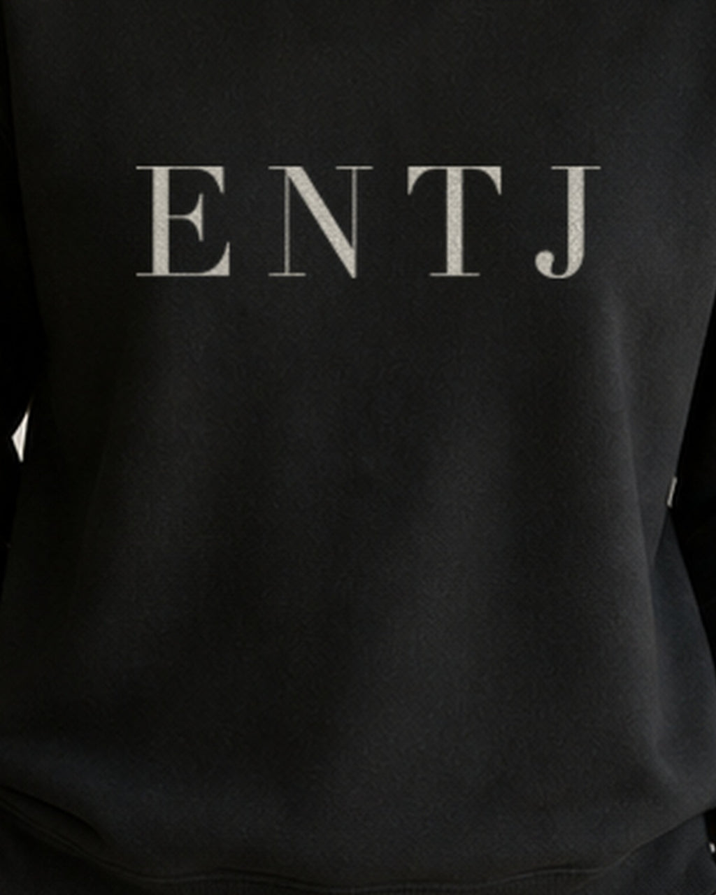 The Typese ENTJ Gildan crewneck sweatshirt in black, female front print close