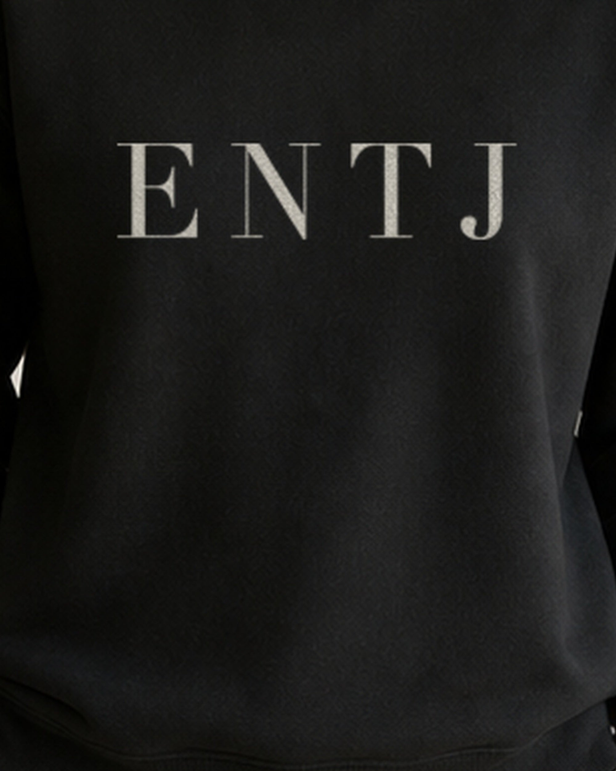The Typese ENTJ Gildan crewneck sweatshirt in black, female front print close