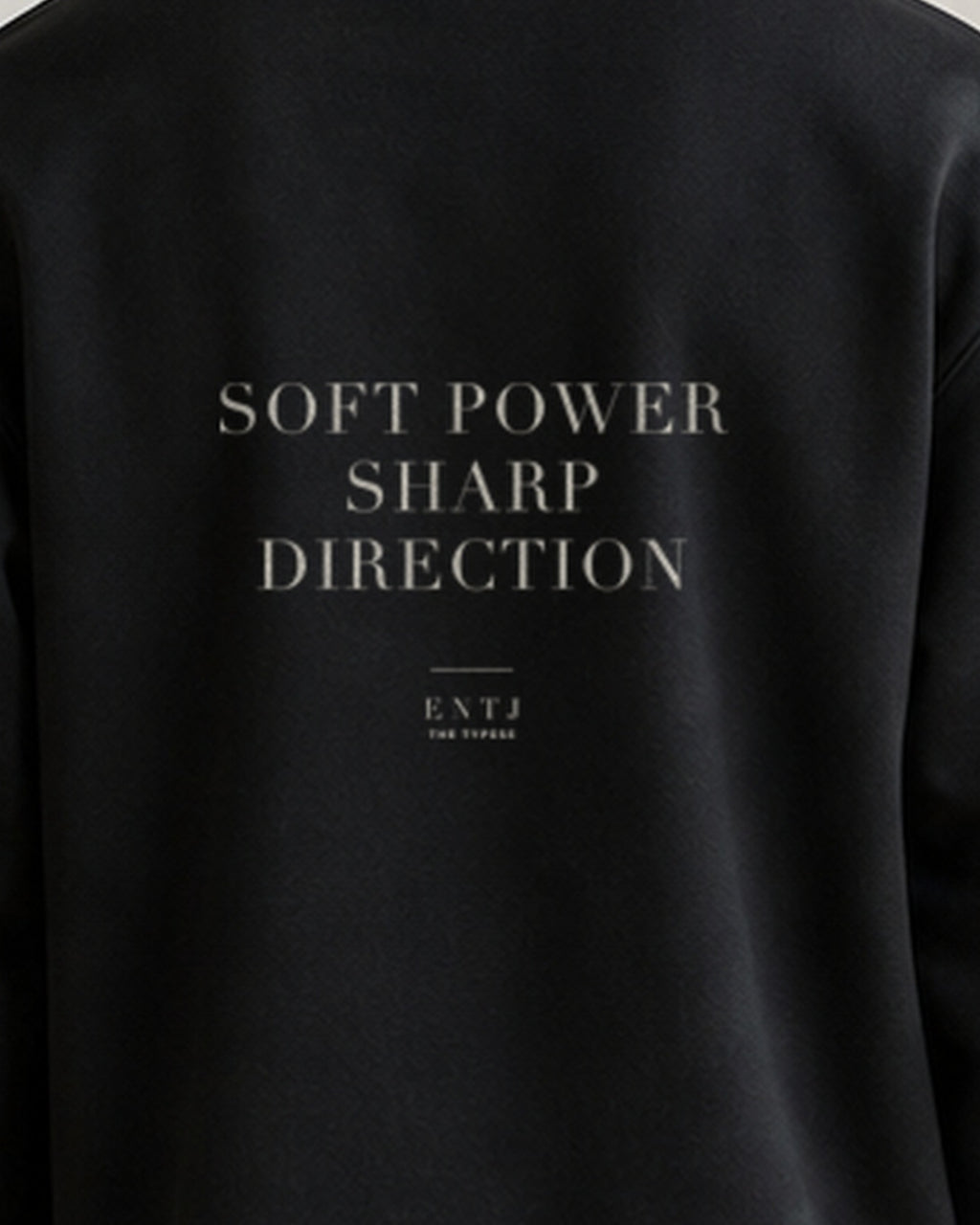 The Typese ENTJ Gildan crewneck sweatshirt in black, male back print close