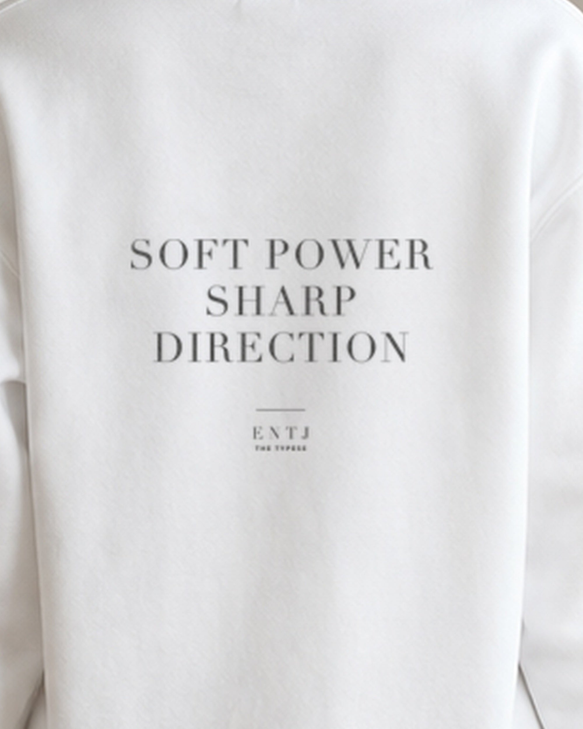The Typese ENTJ Gildan crewneck sweatshirt in white, female back print close
