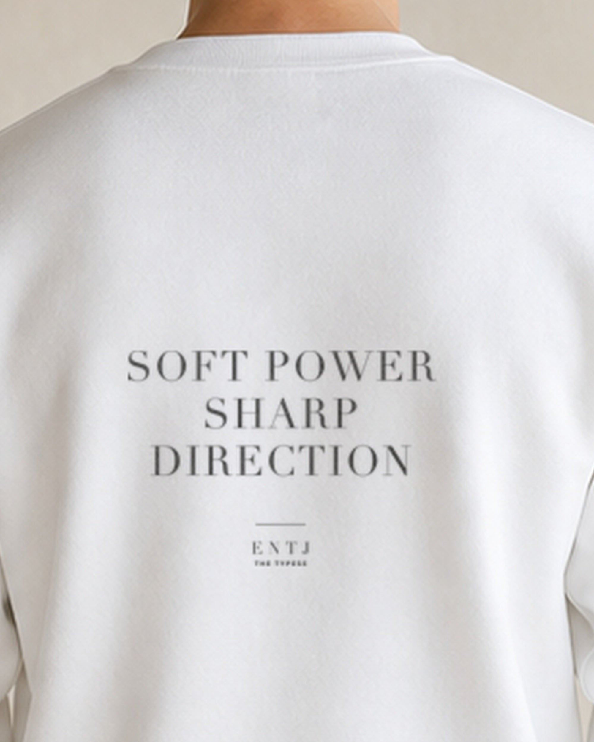The Typese ENTJ Gildan crewneck sweatshirt in white, male back neckline print