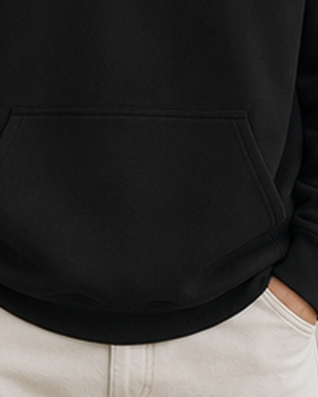 The Typese ENTP Gildan hoodie in black, hem pocket detail