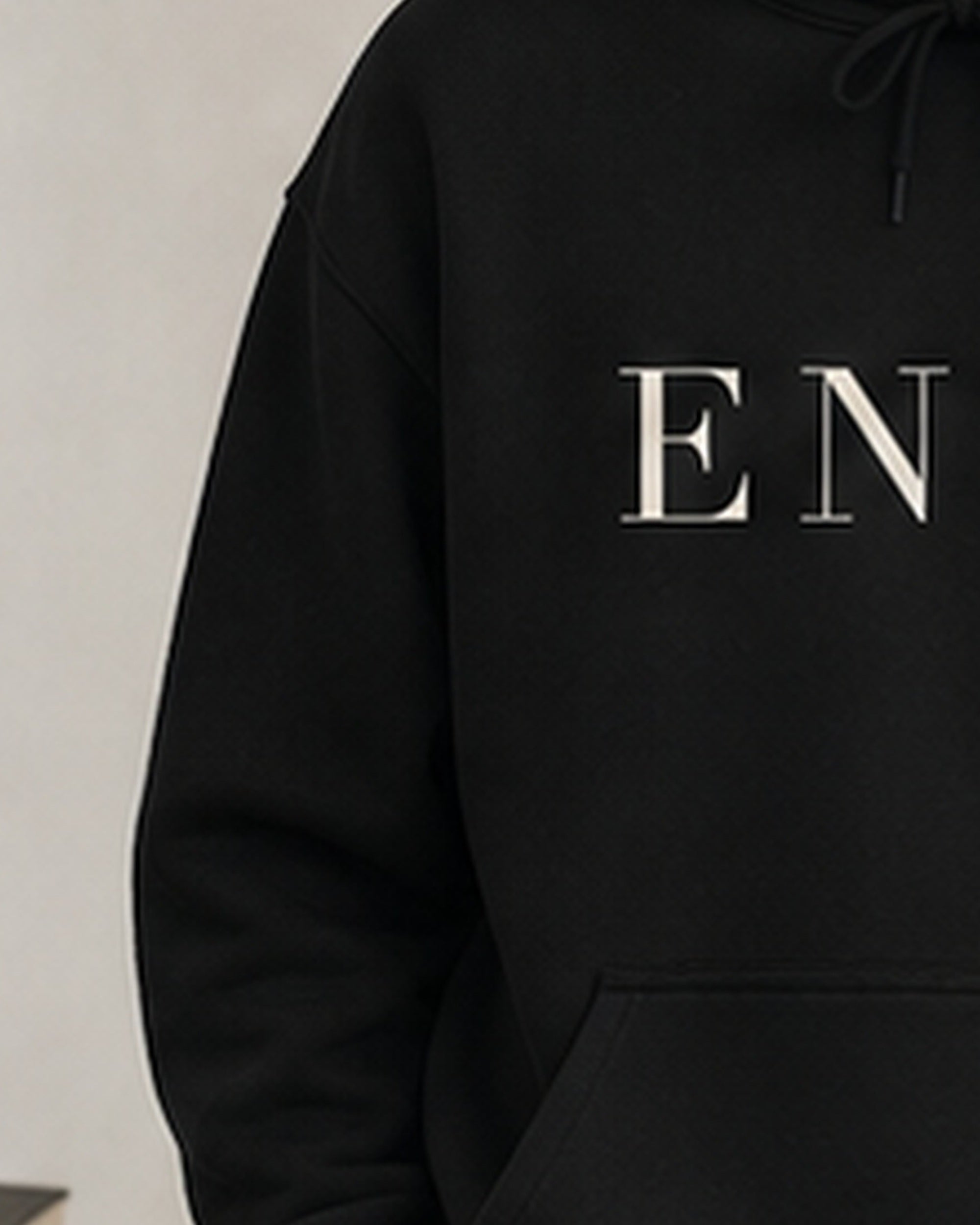 The Typese ENTP Gildan hoodie in black, sleeve detail