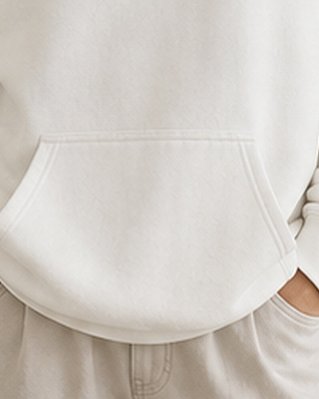 The Typese ENTP Gildan hoodie in white, hem pocket detail