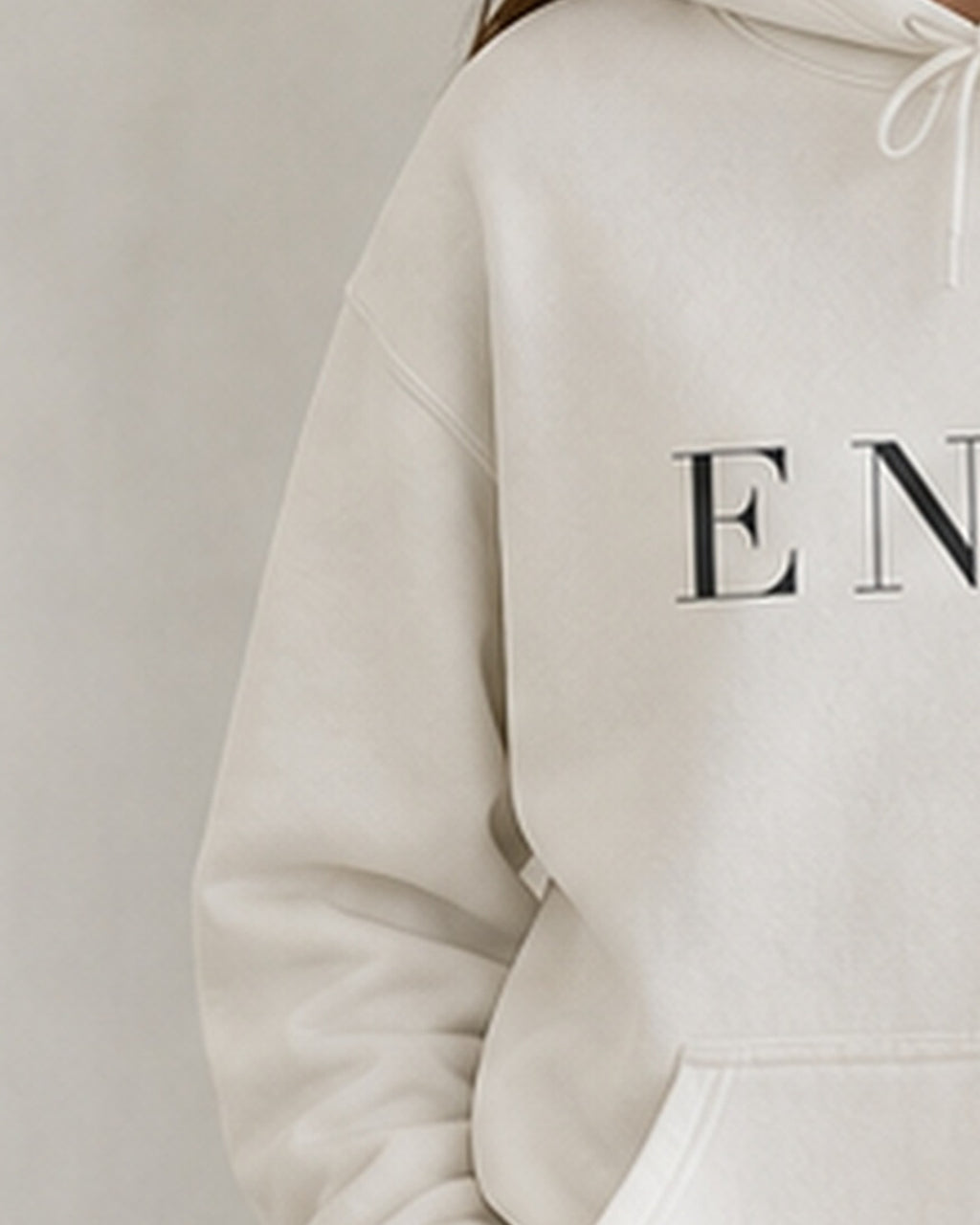 The Typese ENTP Gildan hoodie in white, sleeve detail