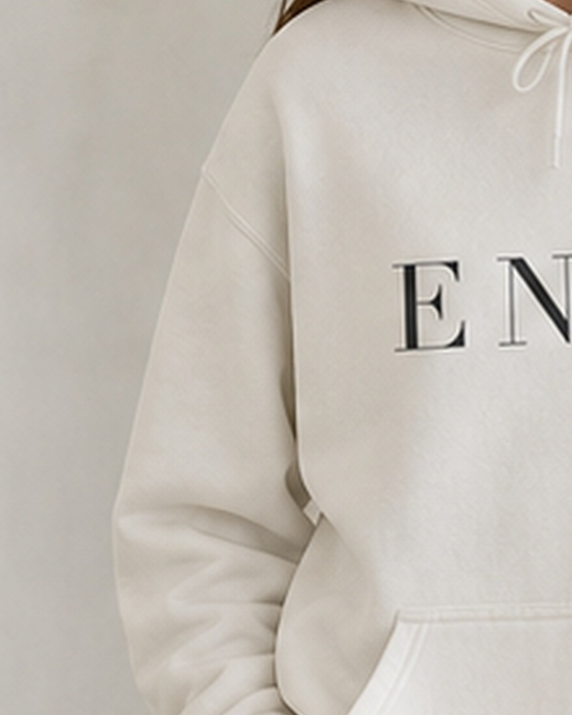 The Typese ENTP Gildan hoodie in white, sleeve detail