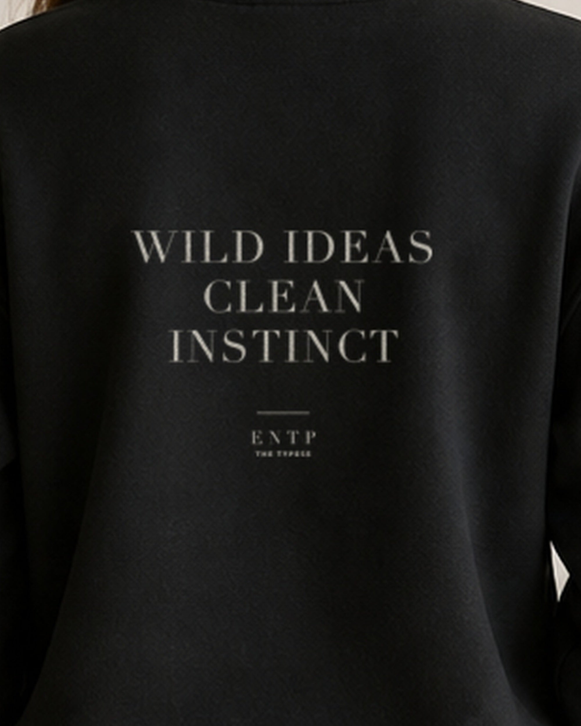 The Typese ENTP Gildan crewneck sweatshirt in black, female back print close