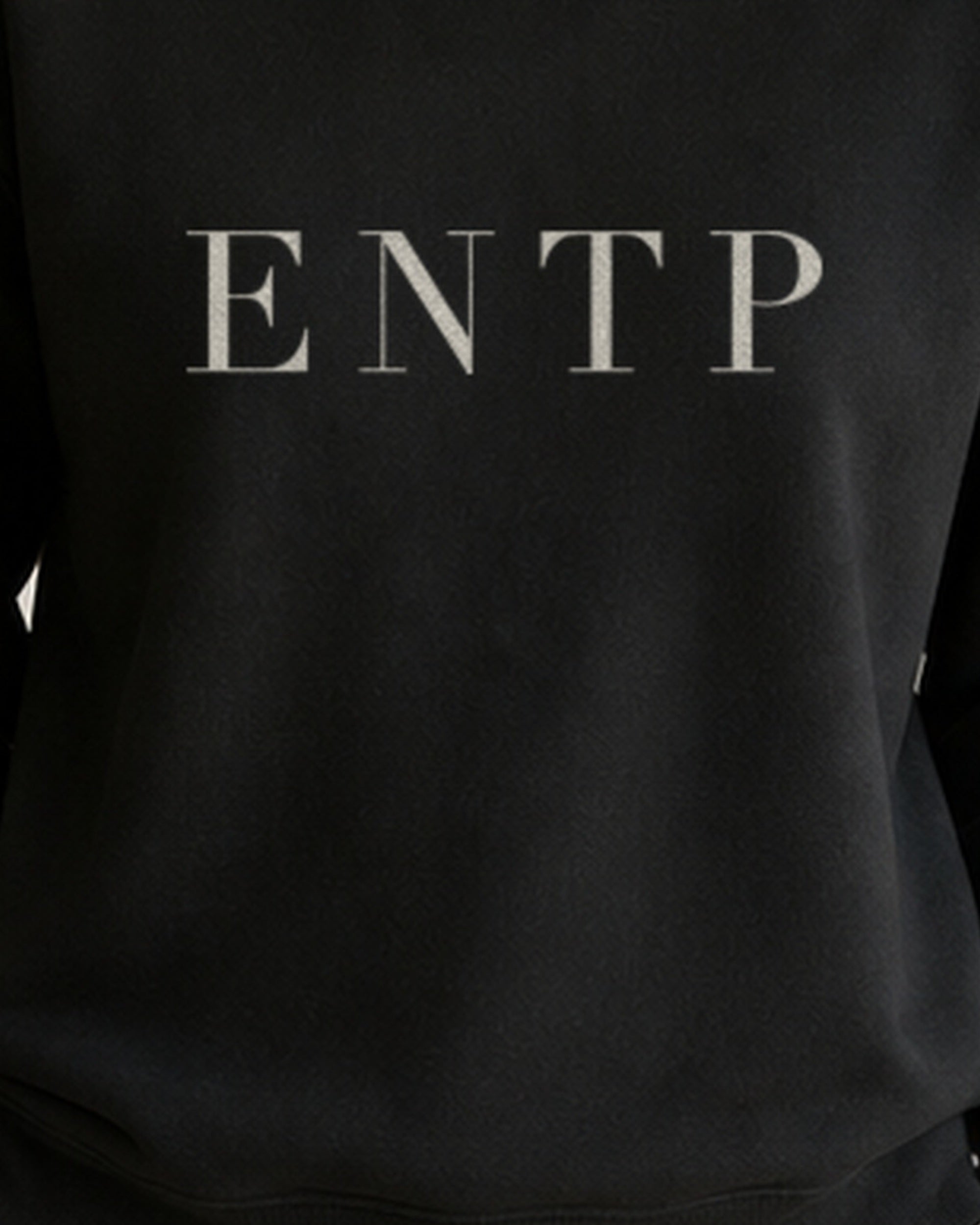 The Typese ENTP Gildan crewneck sweatshirt in black, female front print close
