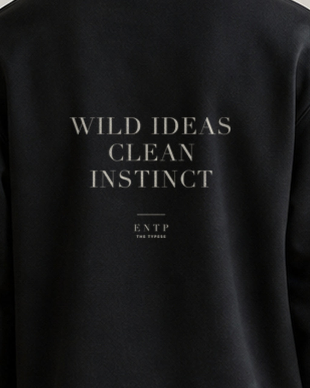 The Typese ENTP Gildan crewneck sweatshirt in black, male back print close