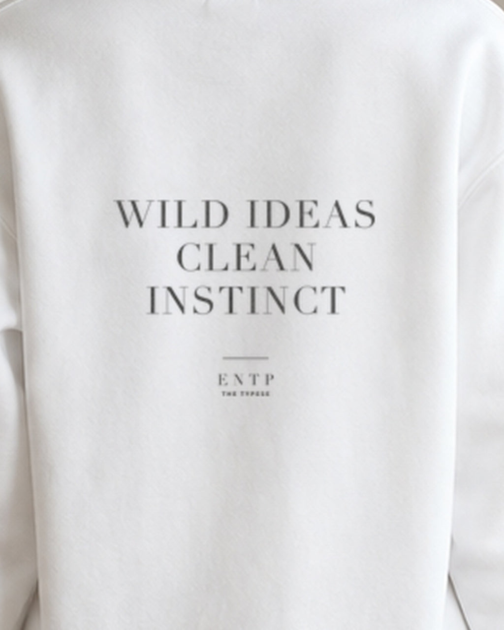 The Typese ENTP Gildan crewneck sweatshirt in white, female back print close