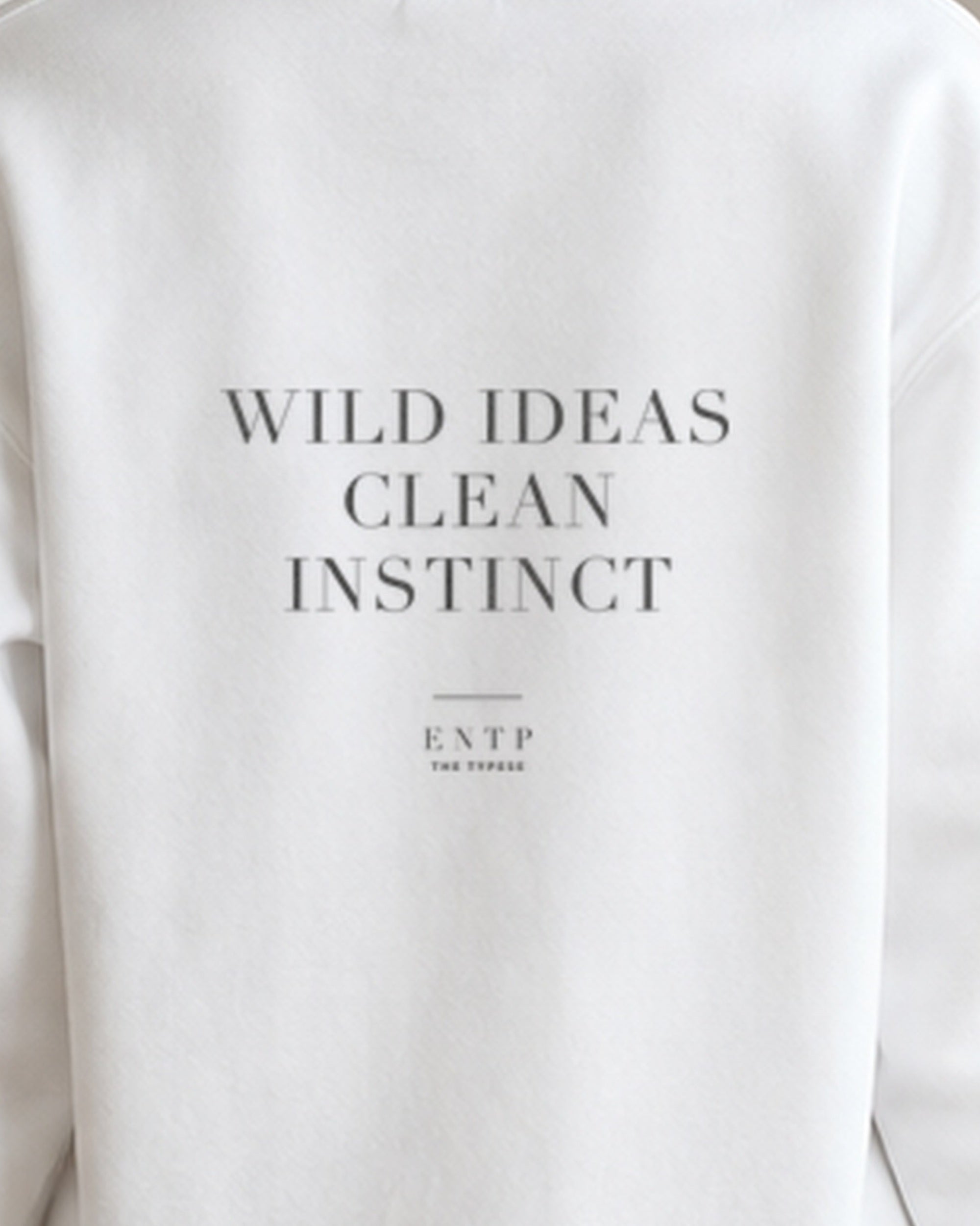 The Typese ENTP Gildan crewneck sweatshirt in white, female back print close