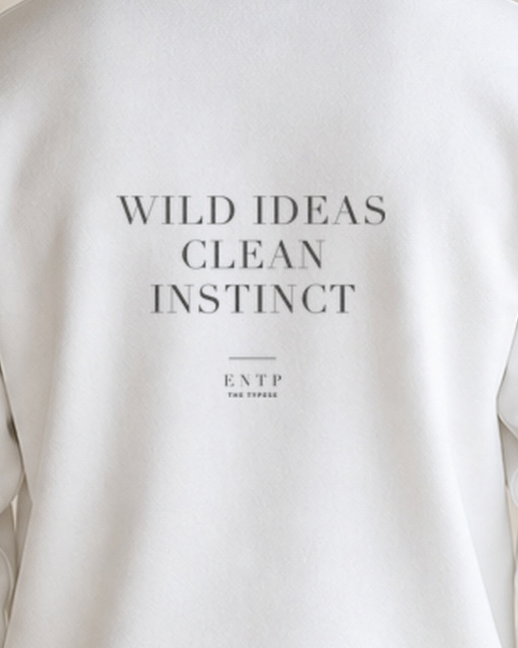 The Typese ENTP Gildan crewneck sweatshirt in white, male back print close
