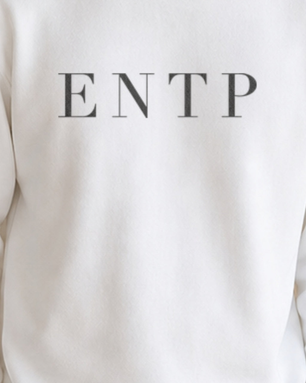 The Typese ENTP Gildan crewneck sweatshirt in white, male front print close