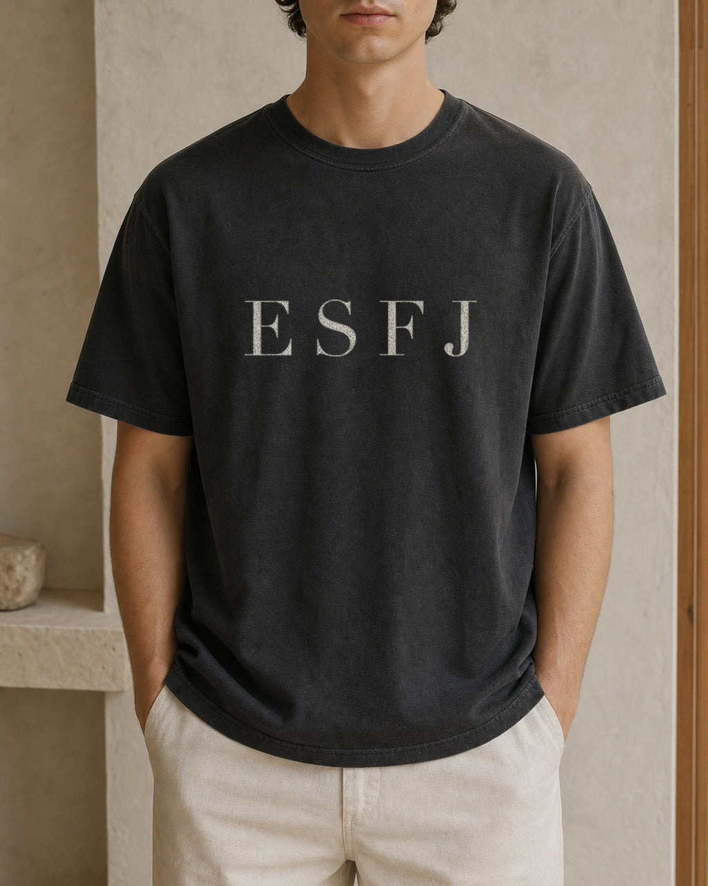 The Typese ESFJ Comfort Colors Tee in black, male front