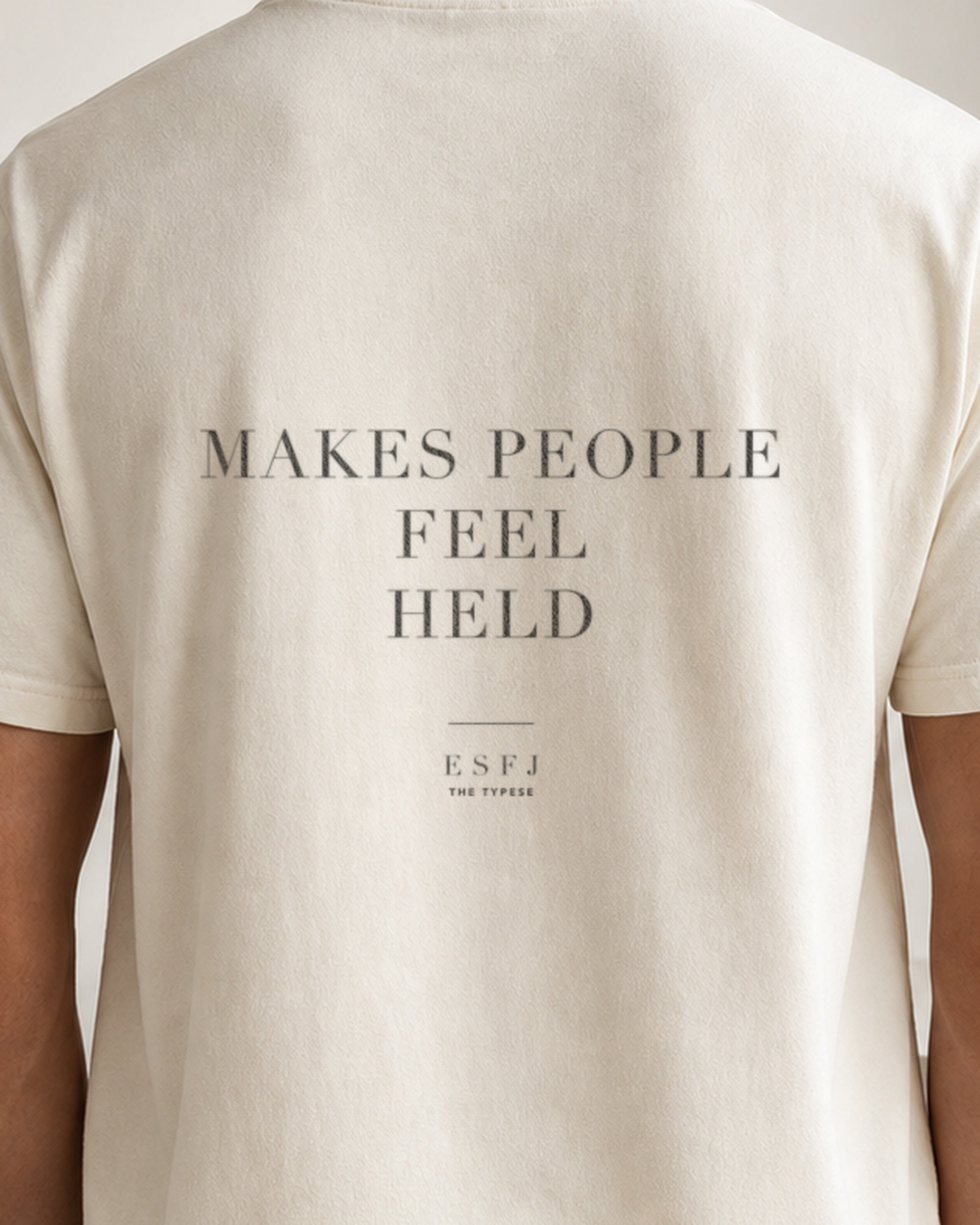 The Typese ESFJ Comfort Colors Tee in cream white, male back detail