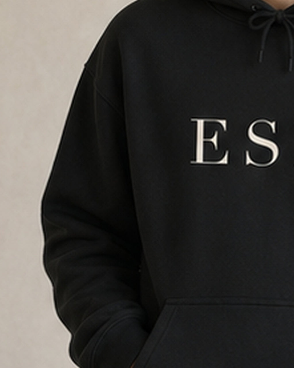 The Typese ESFJ Gildan hoodie in black, sleeve detail