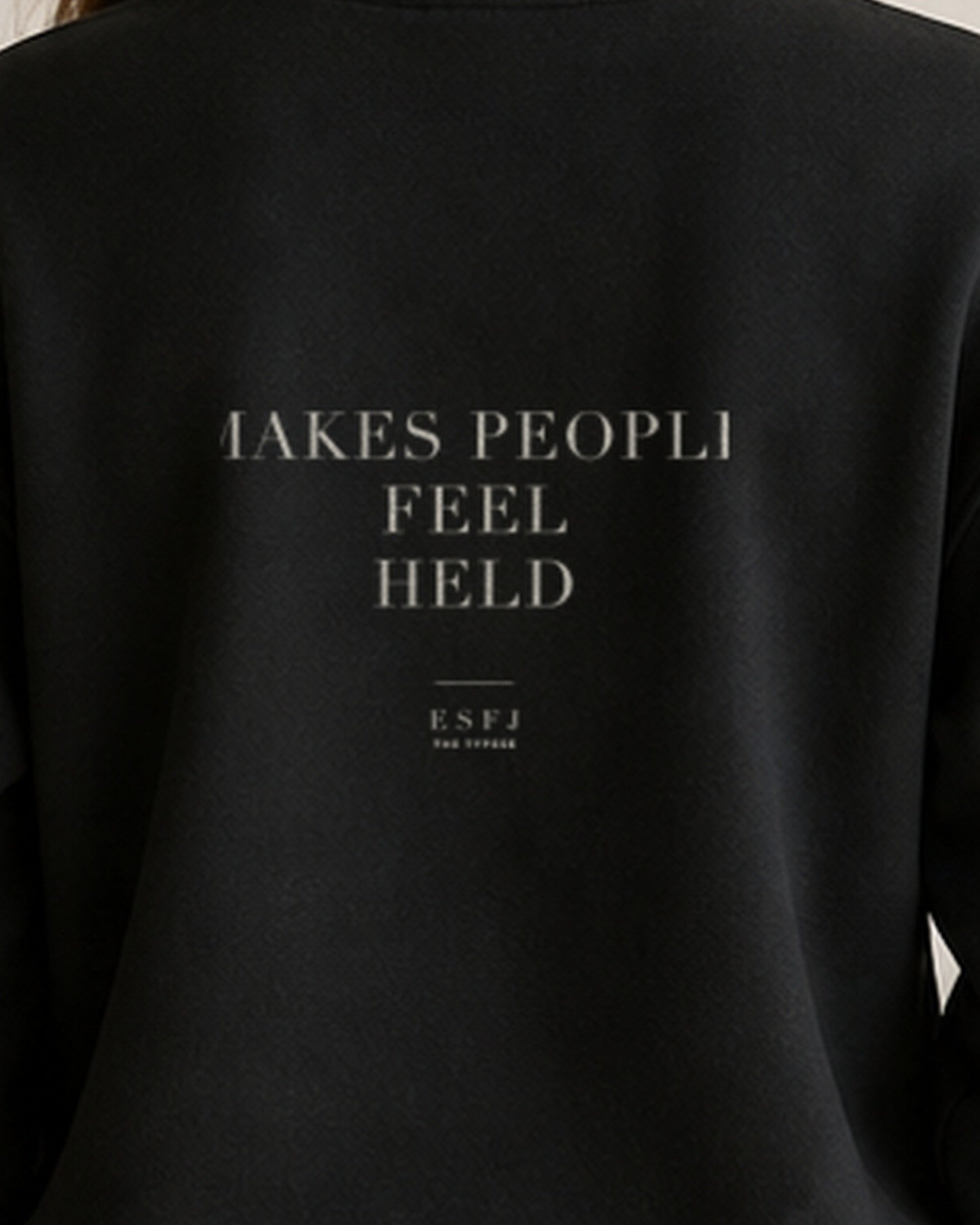 The Typese ESFJ Gildan crewneck sweatshirt in black, female back print close