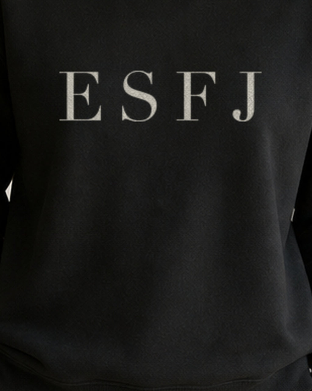 The Typese ESFJ Gildan crewneck sweatshirt in black, female front print close