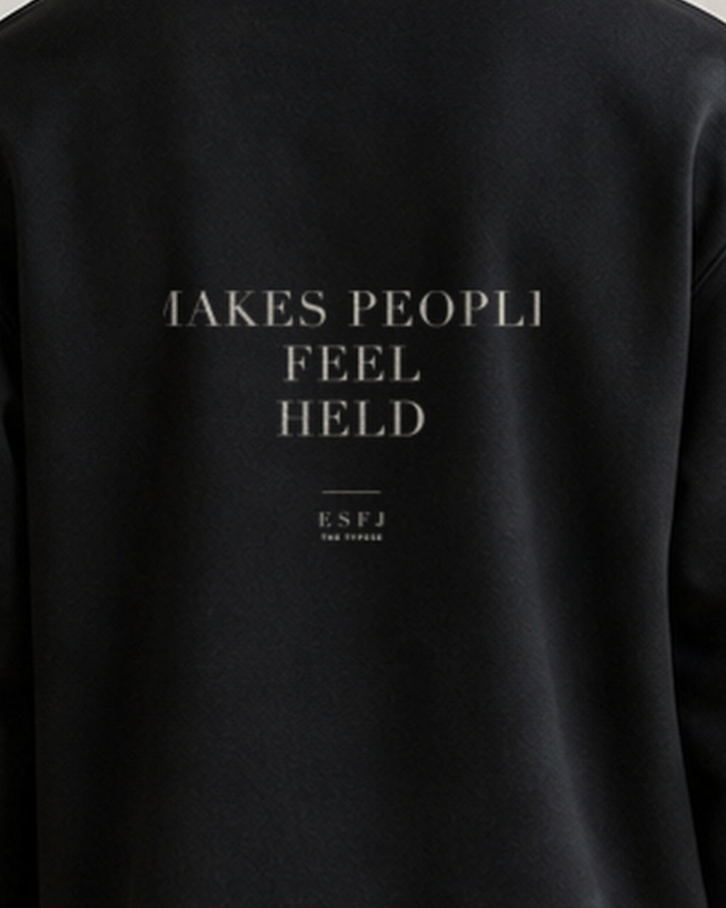 The Typese ESFJ Gildan crewneck sweatshirt in black, male back print close
