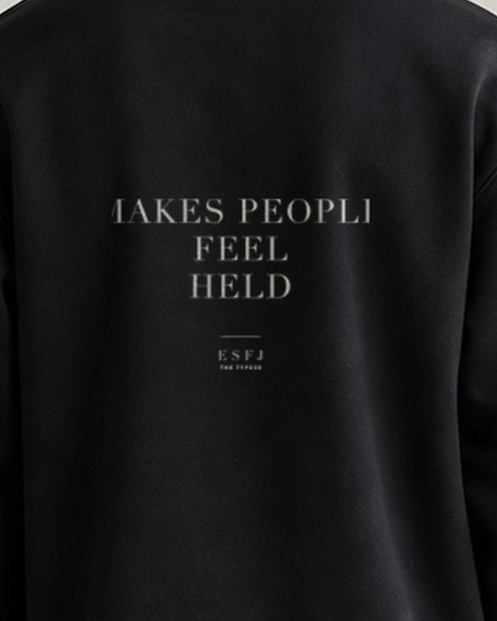 The Typese ESFJ Gildan crewneck sweatshirt in black, male back print close