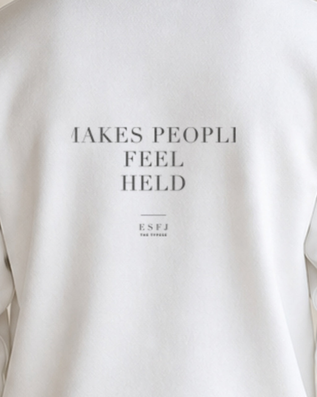 The Typese ESFJ Gildan crewneck sweatshirt in white, male back print close